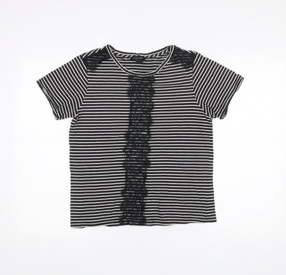New Look Womens Black Striped Lace Accent T-Shirt Size 12