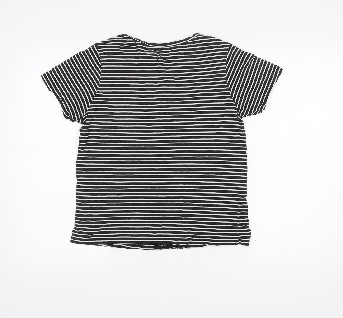 New Look Womens Black Striped Lace Accent T-Shirt Size 12