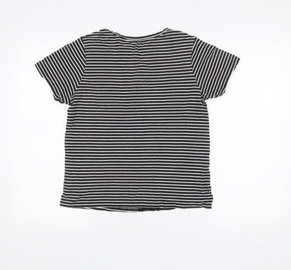 New Look Womens Black Striped Lace Accent T-Shirt Size 12