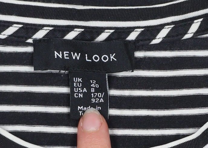 New Look Womens Black Striped Lace Accent T-Shirt Size 12