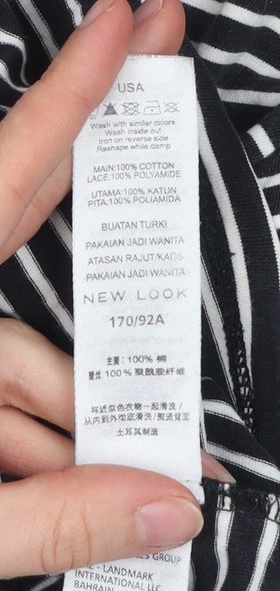 New Look Womens Black Striped Lace Accent T-Shirt Size 12