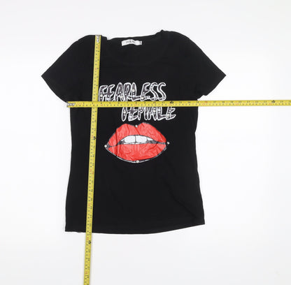 Yu & Me Paris Women's Black S T-Shirt Fearless Female Studded