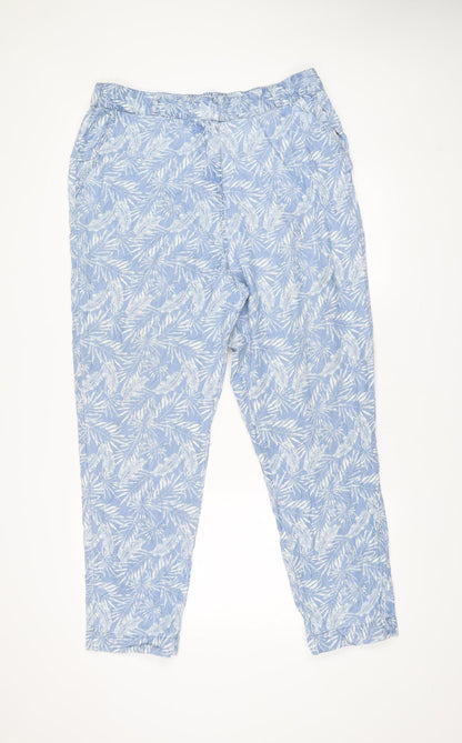 Next Womens Blue Floral Tapered Jeans Size 16 Linen Blend