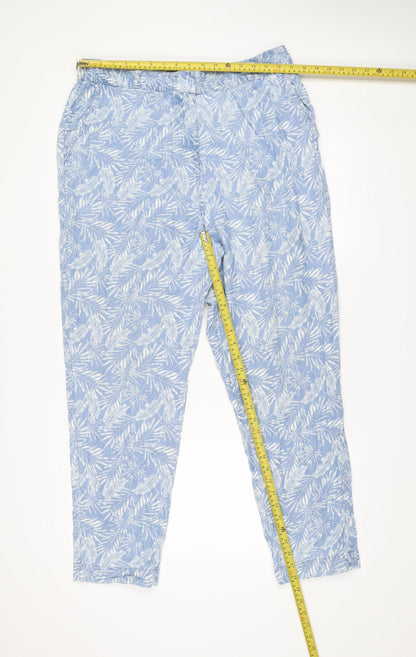 Next Womens Blue Floral Tapered Jeans Size 16 Linen Blend