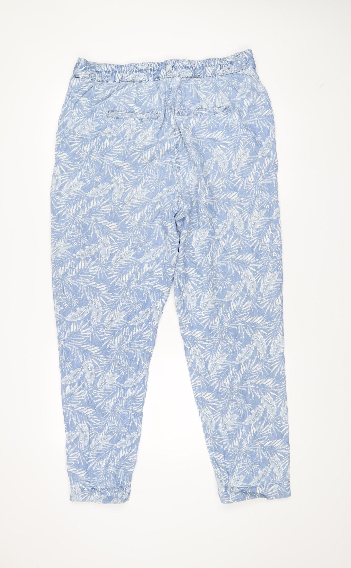 Next Womens Blue Floral Tapered Jeans Size 16 Linen Blend