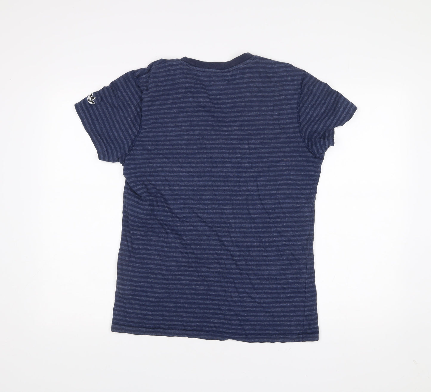 Adidas Men's Blue Striped Cotton Crew Neck T-Shirt Size M