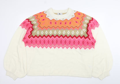 Be You Womens Plus Multicoloured Crew Neck Pullover Jumper Size 24/26