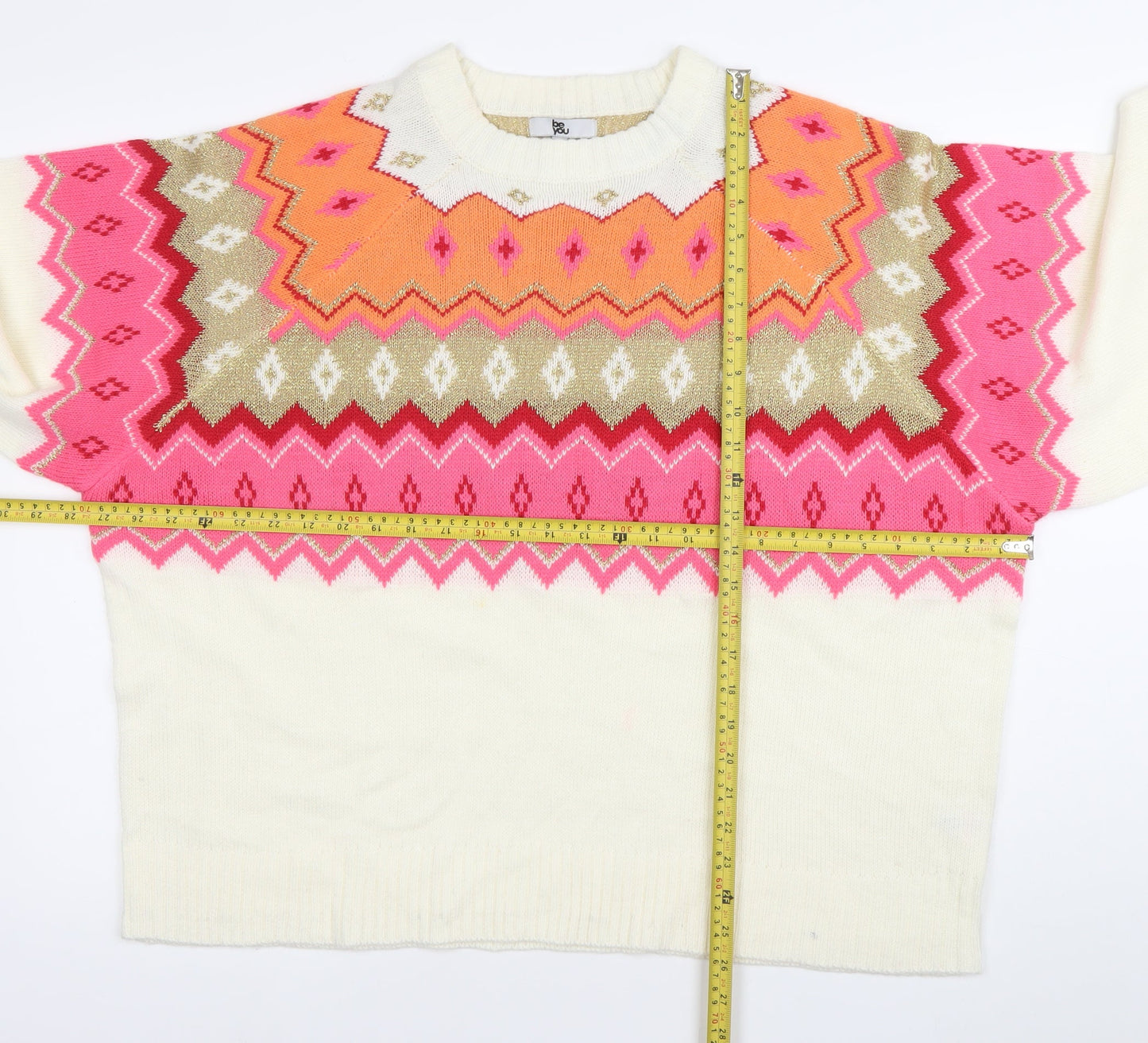 Be You Womens Plus Multicoloured Crew Neck Pullover Jumper Size 24/26