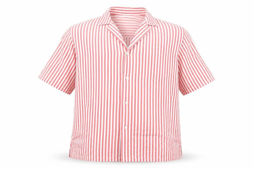 Front view of ASOS Men’s Red Striped Short Sleeve Button-Up Shirt XL