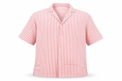 Front view of ASOS Men’s Red Striped Short Sleeve Button-Up Shirt XL