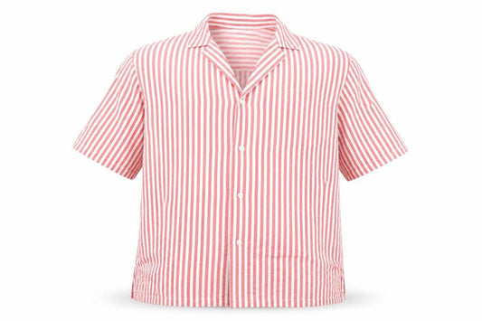 Front view of ASOS Men’s Red Striped Short Sleeve Button-Up Shirt XL