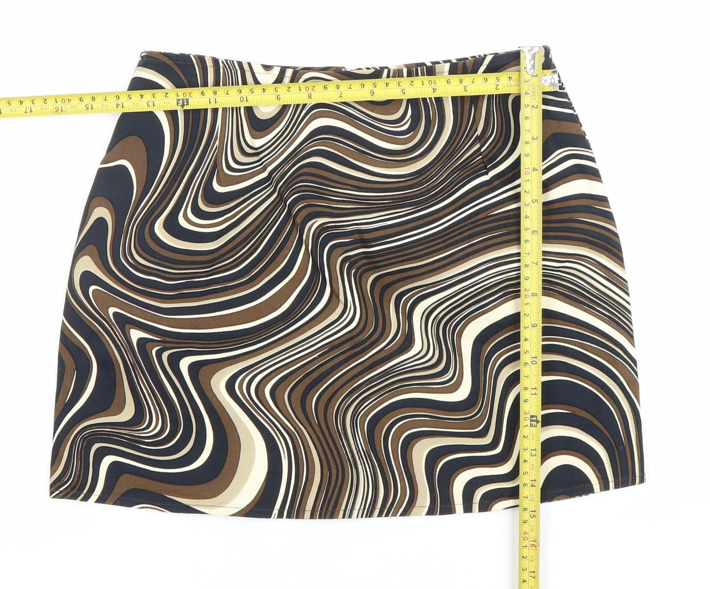 Motel Women’s Brown Geometric Retro Short Pencil Skirt S