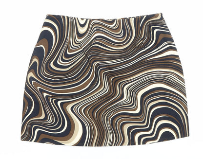 Motel Women’s Brown Geometric Retro Short Pencil Skirt S
