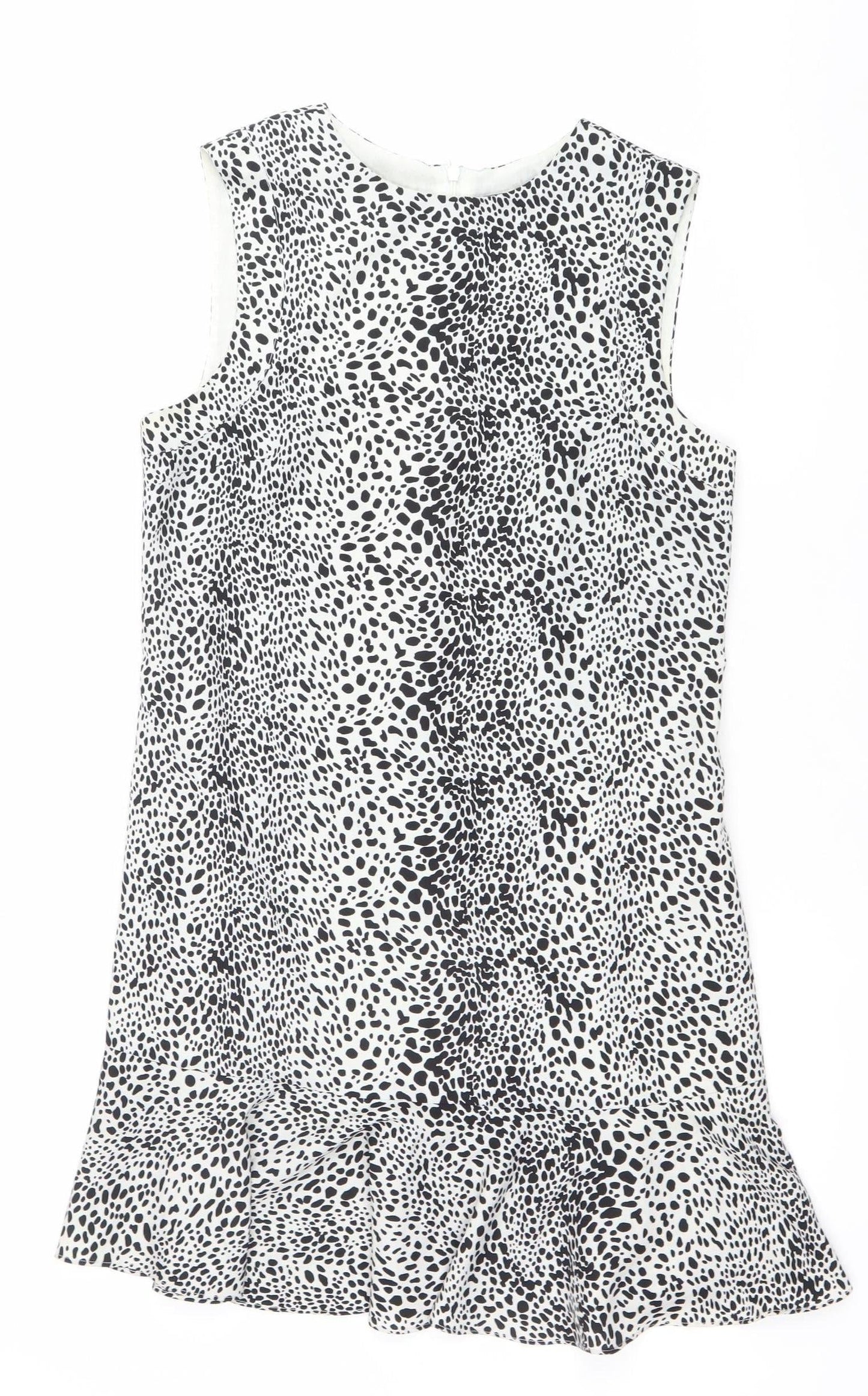 Oasis Womens Black White Animal Print Shift Dress Size 8 Sleeveless
