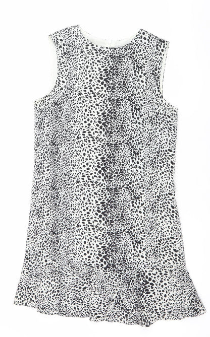 Oasis Womens Black White Animal Print Shift Dress Size 8 Sleeveless