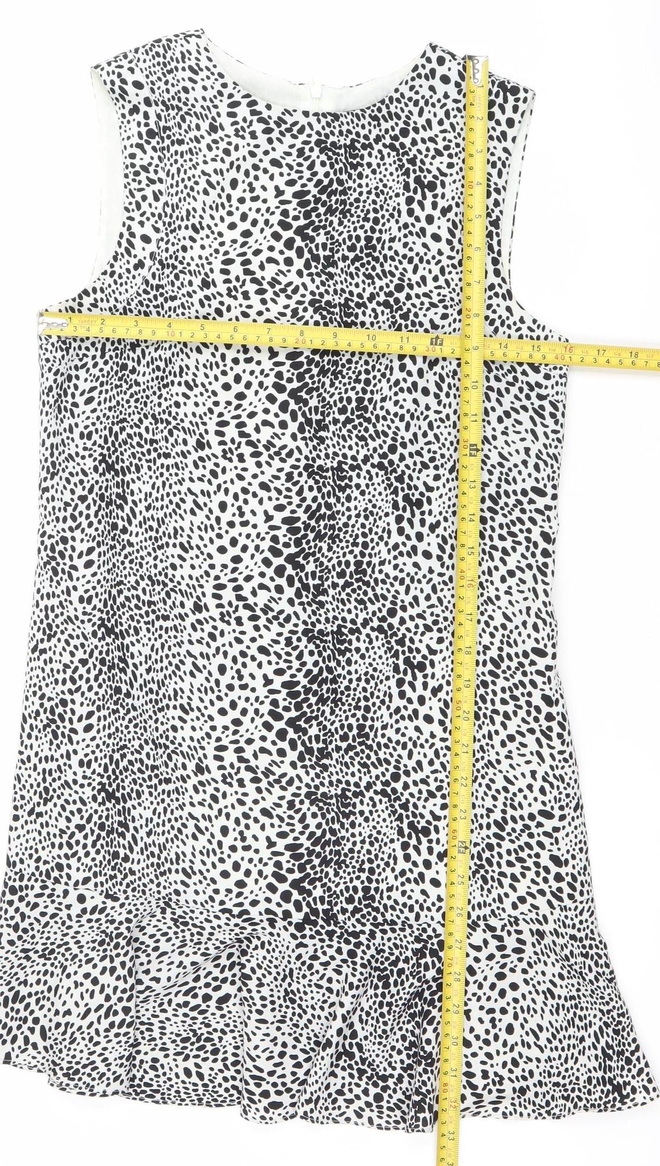 Oasis Womens Black White Animal Print Shift Dress Size 8 Sleeveless