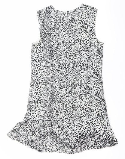 Oasis Womens Black White Animal Print Shift Dress Size 8 Sleeveless
