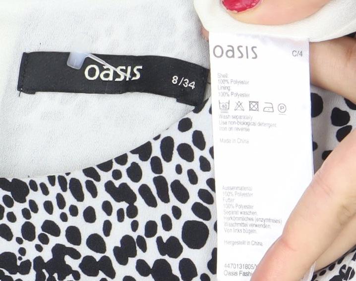 Oasis Womens Black White Animal Print Shift Dress Size 8 Sleeveless