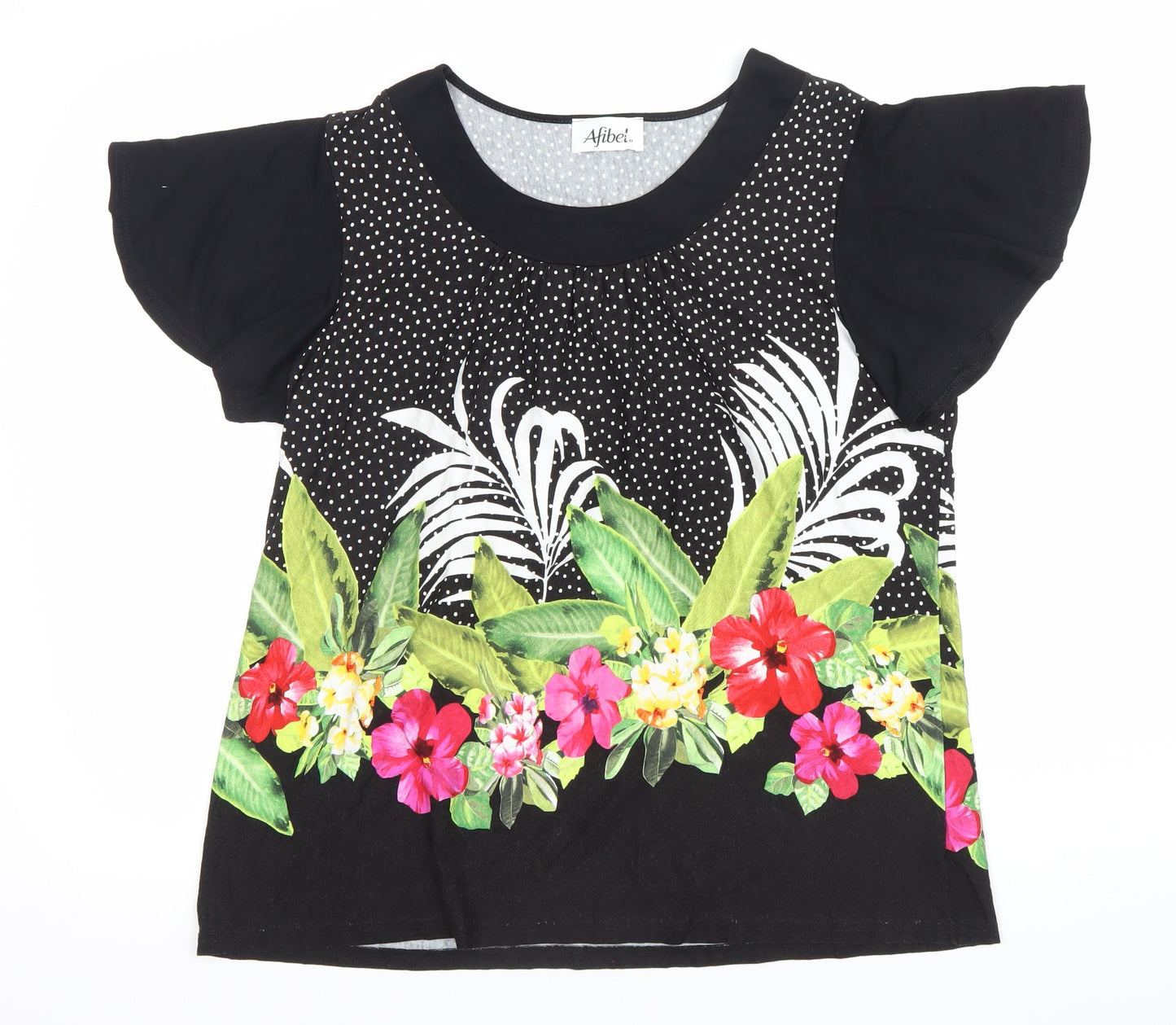 Womens UK Size 16/18 Afibel Black Tunic Blouse