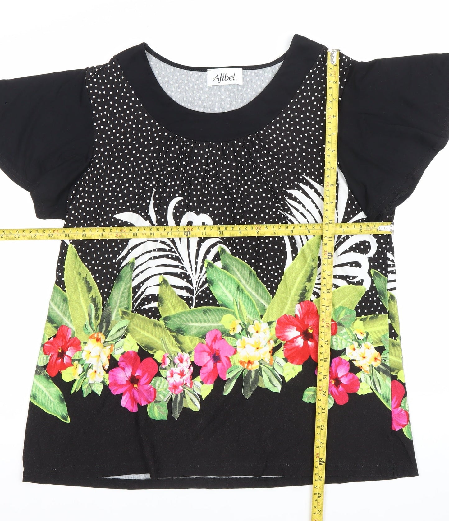 Womens UK Size 16/18 Afibel Black Tunic Blouse