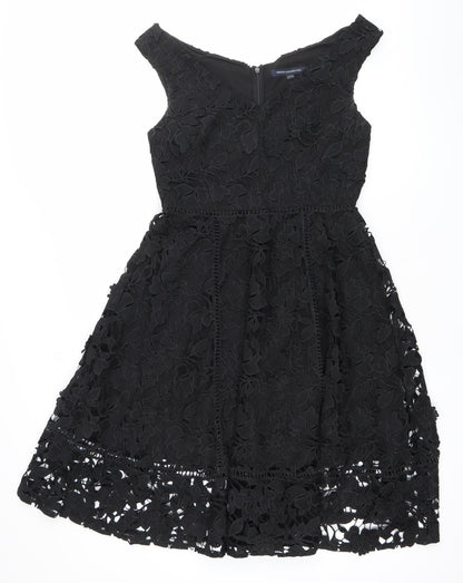 French Connection Women’s Black Lace Floral Fit & Flare Dress Size 10