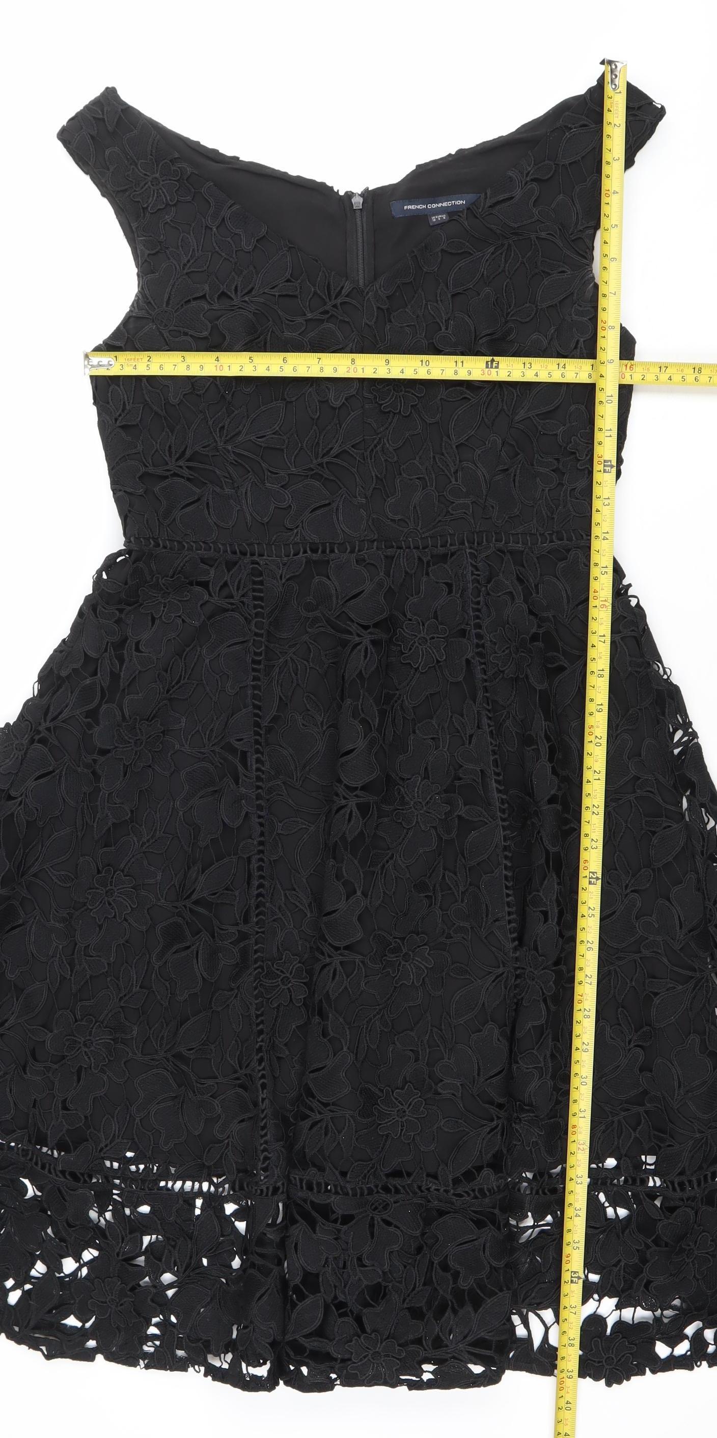 French Connection Women’s Black Lace Floral Fit & Flare Dress Size 10