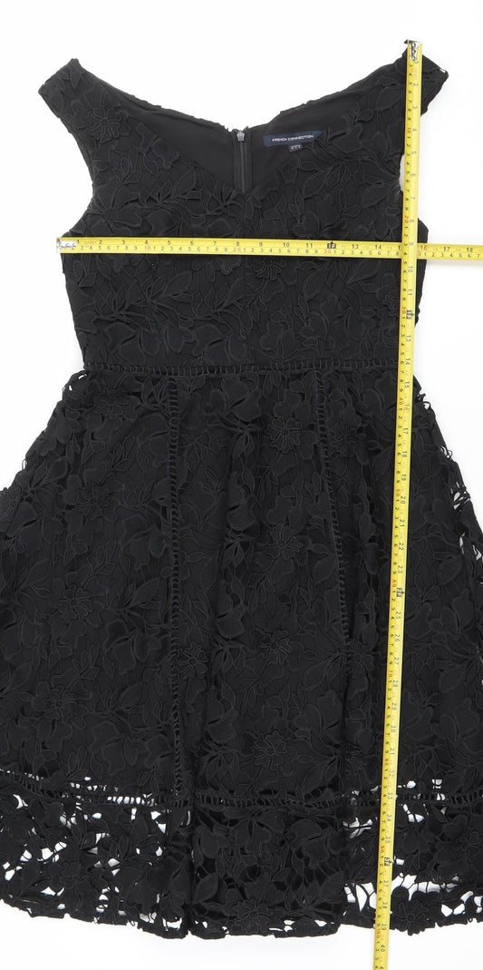French Connection Women’s Black Lace Floral Fit & Flare Dress Size 10