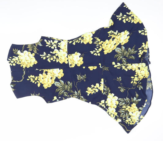 Warehouse Women’s Blue Floral Fit & Flare Knee Length Dress Size 12