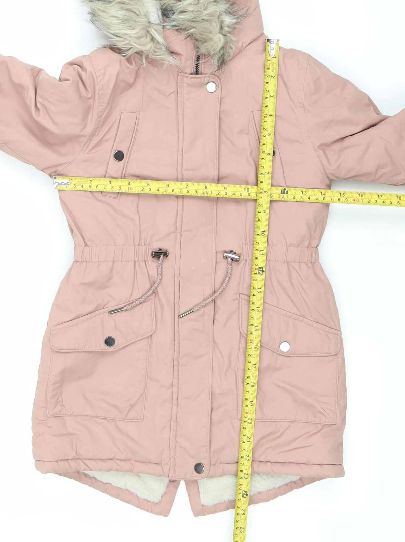 Next Girls Pink Parka Coat Age 8 Years Hooded Faux Fur Trim Winter Jacket