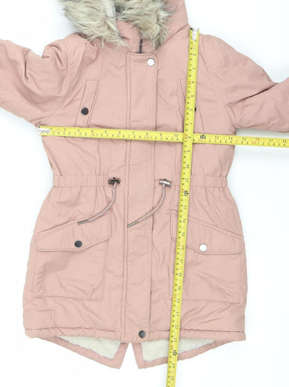 Next Girls Pink Parka Coat Age 8 Years Hooded Faux Fur Trim Winter Jacket