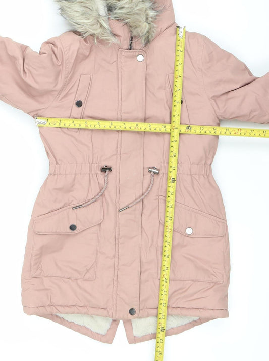 Next Girls Pink Parka Coat Age 8 Years Hooded Faux Fur Trim Winter Jacket