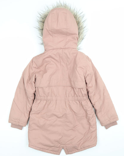 Next Girls Pink Parka Coat Age 8 Years Hooded Faux Fur Trim Winter Jacket