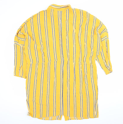 Topshop Women’s Yellow Striped Shirt Dress Size 10 Viscose
