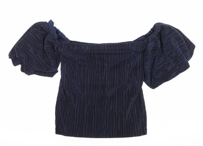 River Island Women’s Blue Puff Sleeve Off Shoulder Blouse Size 10