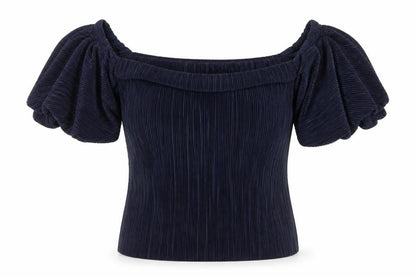 River Island Women’s Blue Puff Sleeve Off Shoulder Blouse Size 10