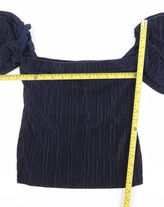 River Island Women’s Blue Puff Sleeve Off Shoulder Blouse Size 10