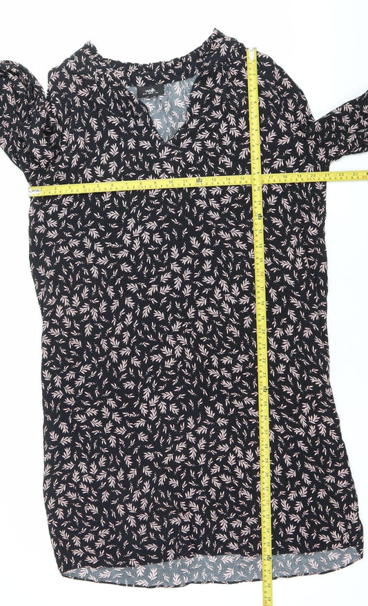 Wallis Women's Black Floral Shift Dress Size 12 Long Sleeve