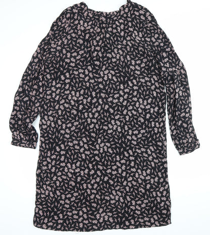 Wallis Women's Black Floral Shift Dress Size 12 Long Sleeve
