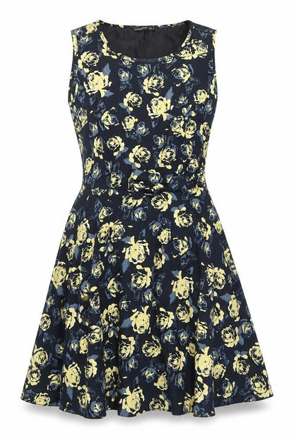 Front view of Atmosphere Women’s Black Floral Fit & Flare Dress, size UK 10