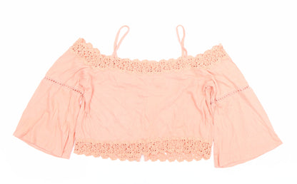 Womens UK Size 10 Topshop Pink Cropped Blouse