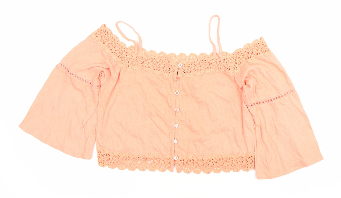 Womens UK Size 10 Topshop Pink Cropped Blouse