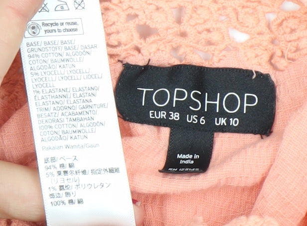 Womens UK Size 10 Topshop Pink Cropped Blouse