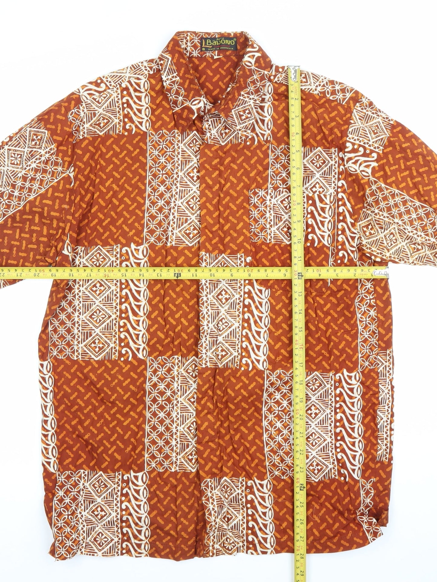 Bawonoo Men Brown M Geometric Hawaiian Short Sleeve Cotton Shirt