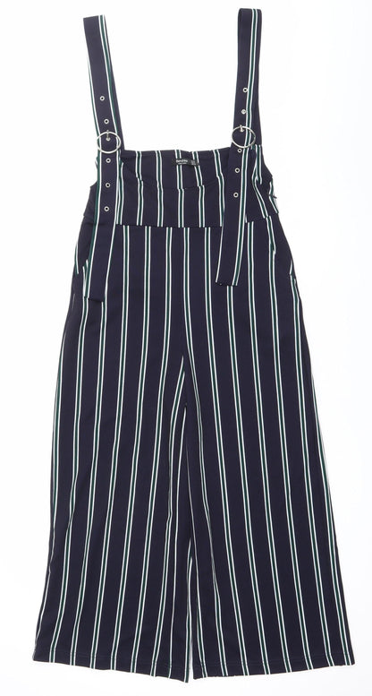 Bershka Women’s Blue Striped Wide-Leg Dungaree UK 10