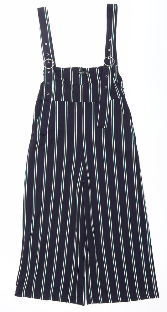 Bershka Women’s Blue Striped Wide-Leg Dungaree UK 10
