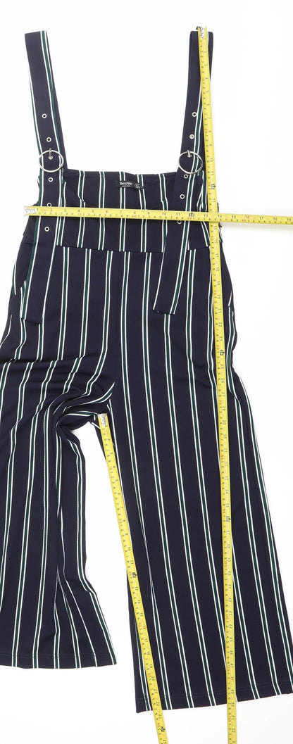 Bershka Women’s Blue Striped Wide-Leg Dungaree UK 10