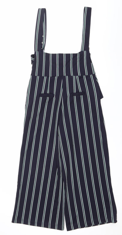 Bershka Women’s Blue Striped Wide-Leg Dungaree UK 10