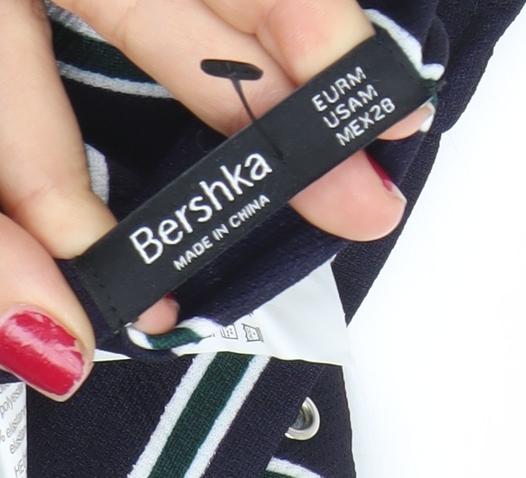 Bershka Women’s Blue Striped Wide-Leg Dungaree UK 10