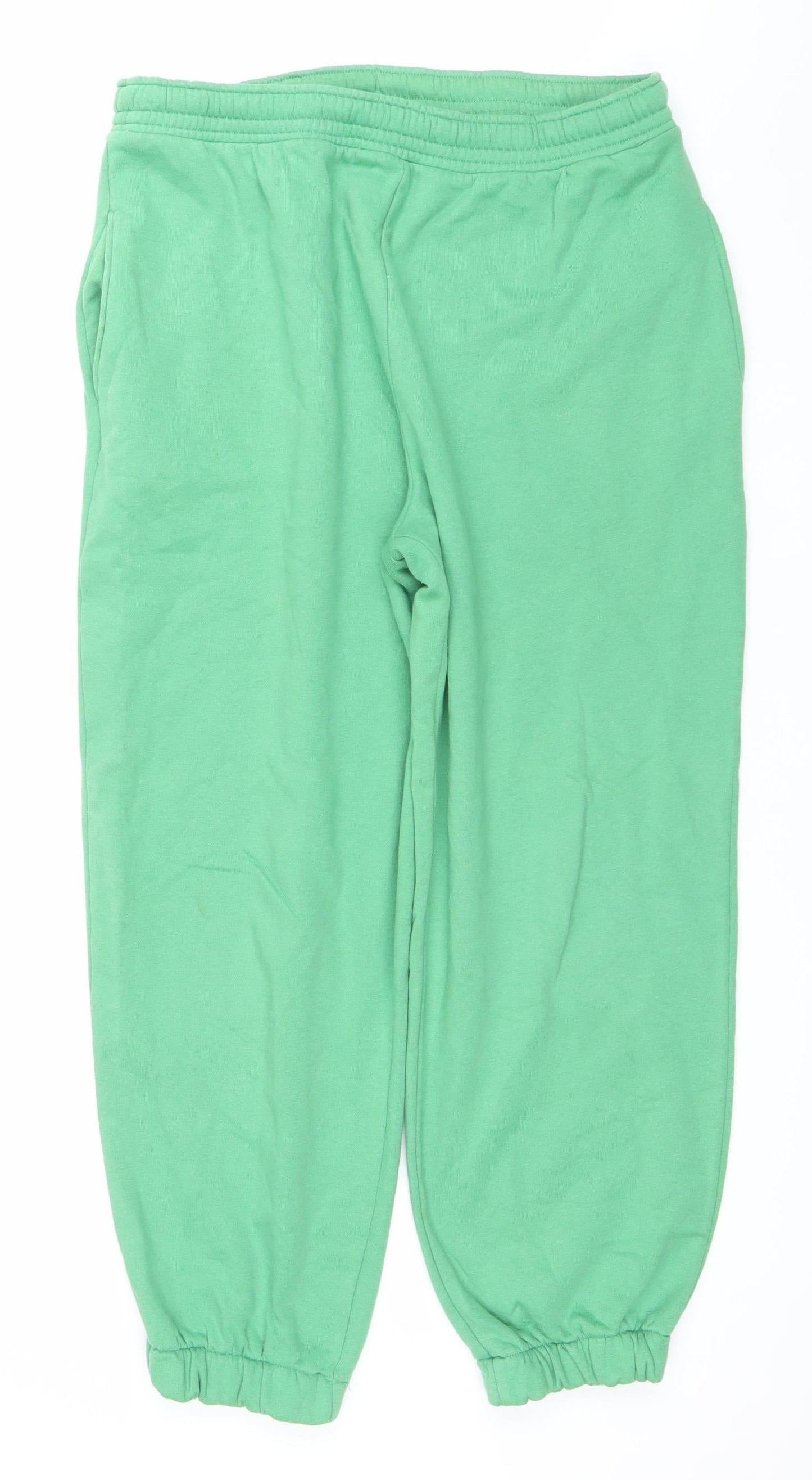 H&M Women's Green Sweatpants Trousers M Regular Fit Cotton Blend