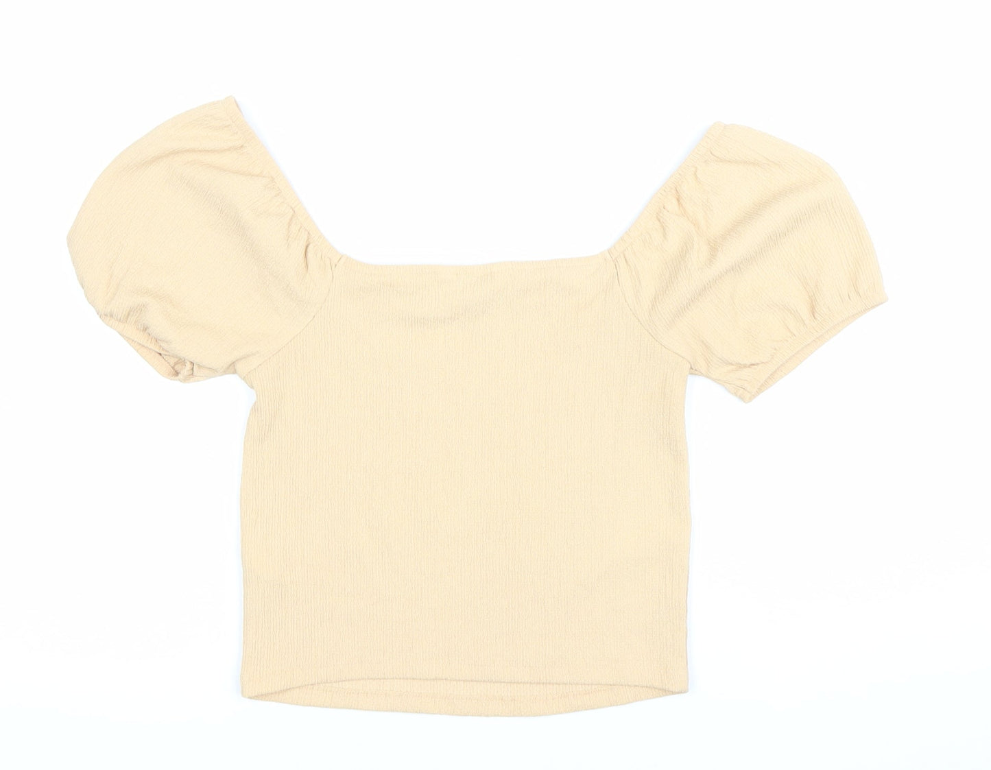 Miss Selfridge Women Beige Size 10 Cropped Puff Sleeve Square Neck Blouse Top